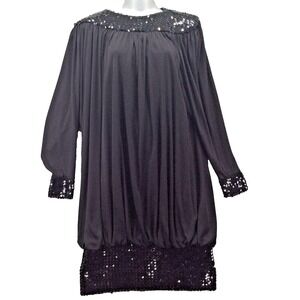 Jeanette for St. Martin Dress Womens Large Black Sequin Beaded Long Sleeve Party